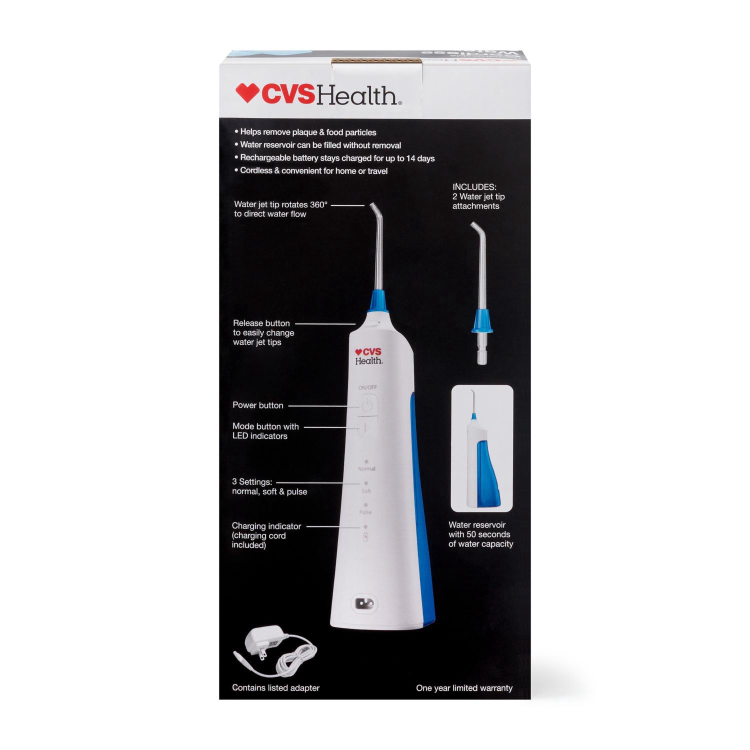 slide 3 of 5, CVS Health Rechargeable Cordless Water Flossing System, 1 ct