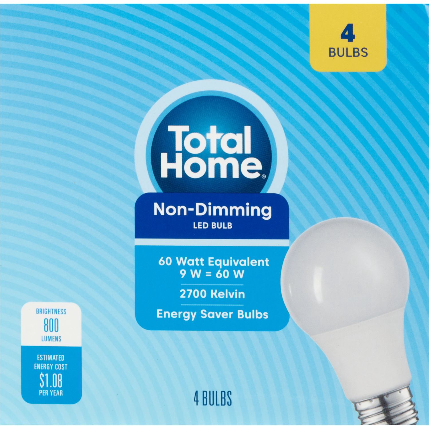 slide 3 of 4, Total Home Non-Dimming Led Soft White Bulbs, 60 W, 4 Ct, 1 ct