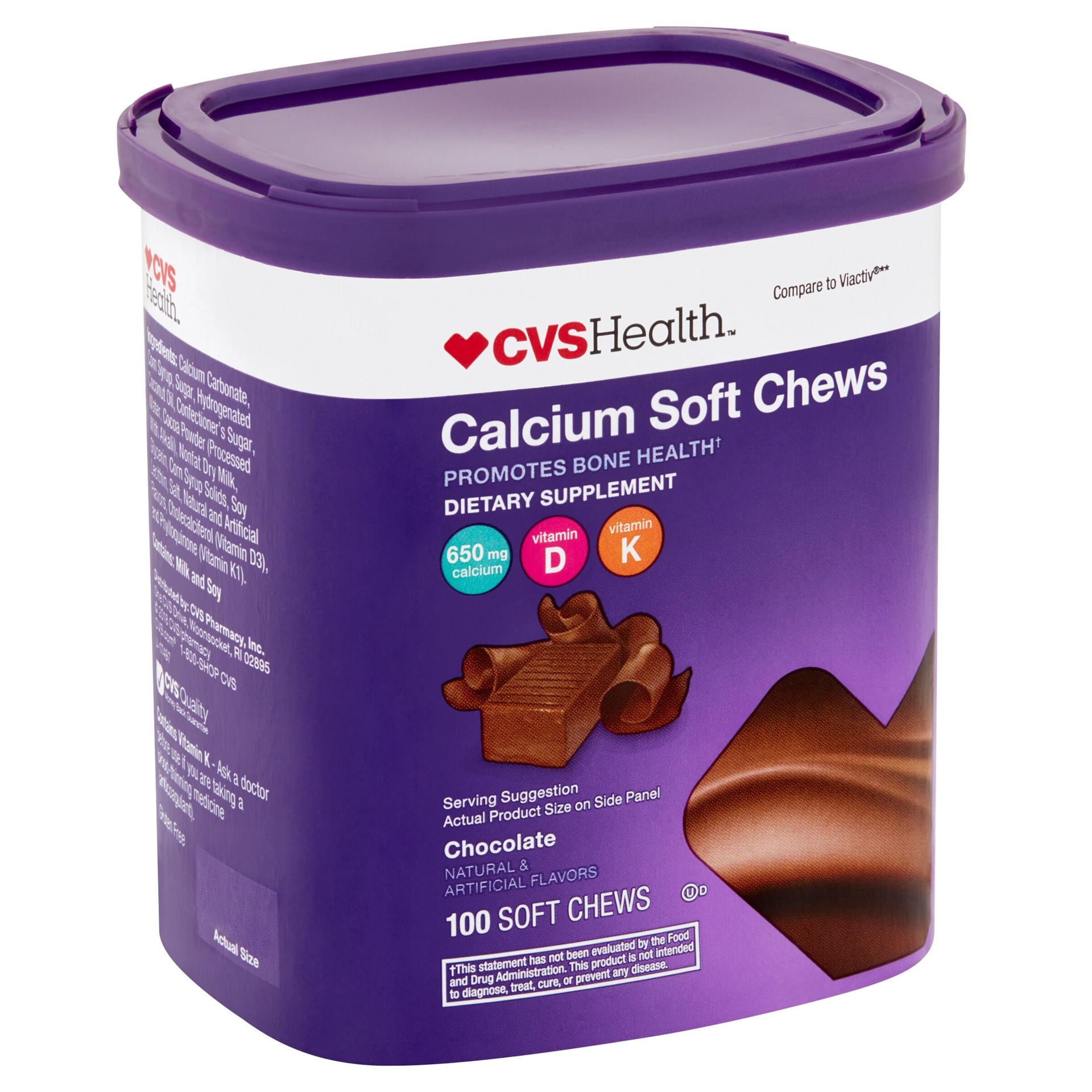 slide 4 of 6, CVS Health Calcium Soft Chews, Milk Chocolate, 100 Ct, 1 ct