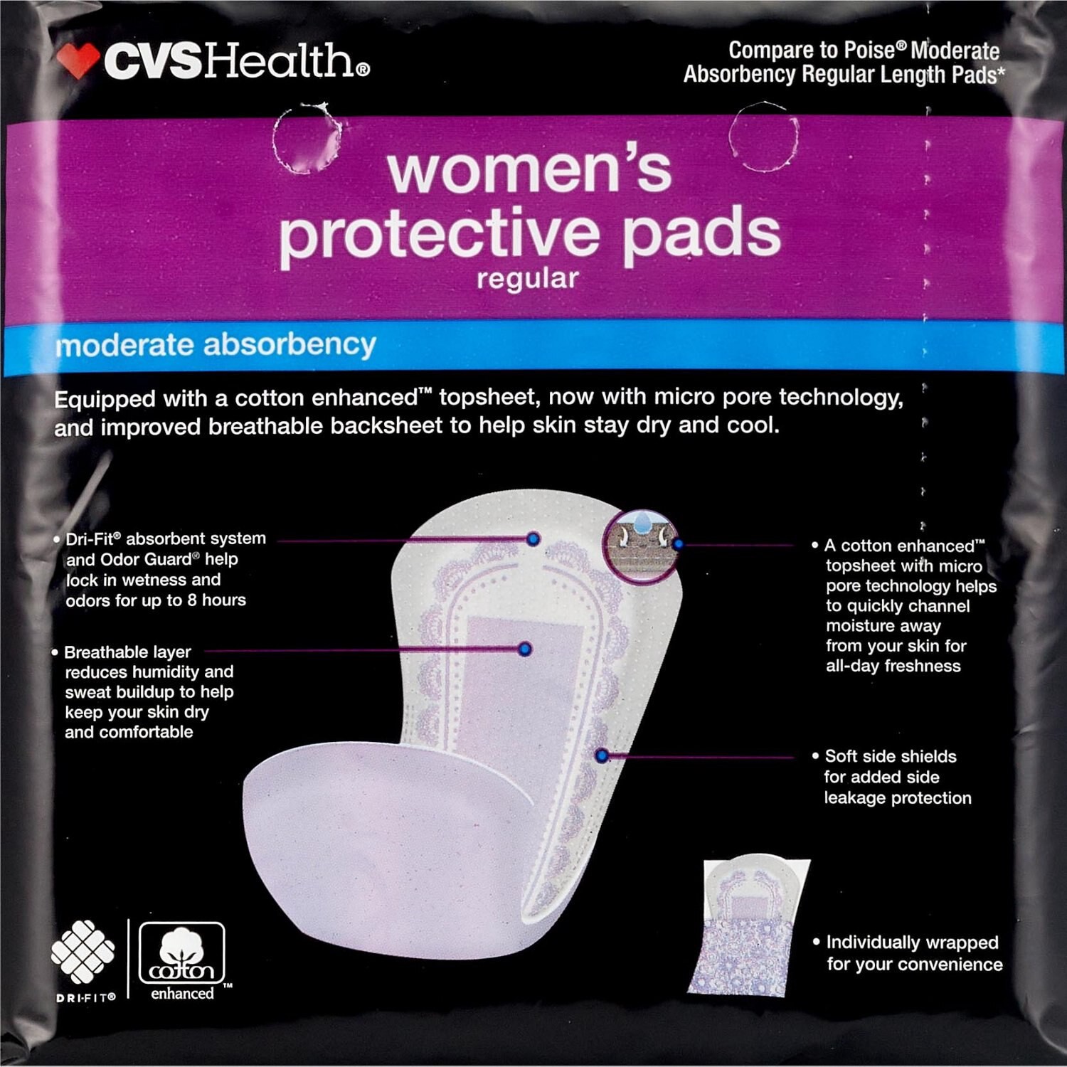 slide 3 of 4, CVS Health Women's Protective Pads Moderate Absorbency, 20 Ct, 1 ct