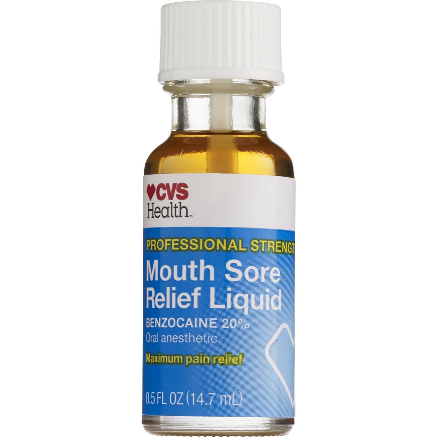 slide 3 of 3, Cvs Health Instant Mouth Sore Relief Liquid, Benzocaine 20% Professional Strength Maximum Pain Relief, 0.5 oz