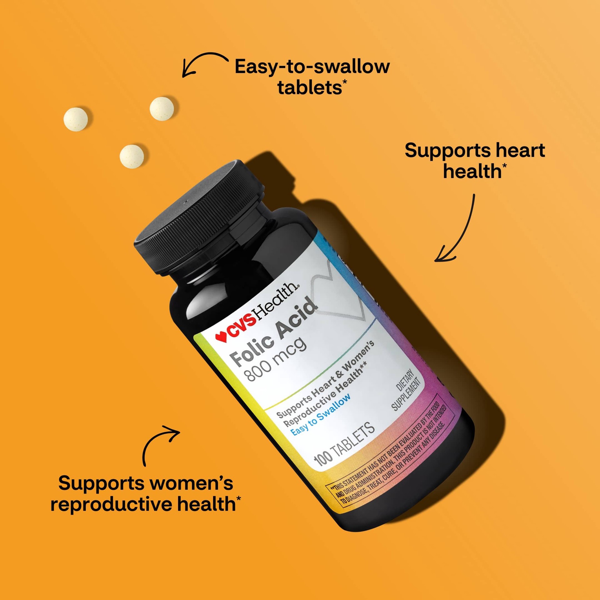 slide 2 of 8, CVS Health Folic Acid Tablets, 100 Ct, 1 ct