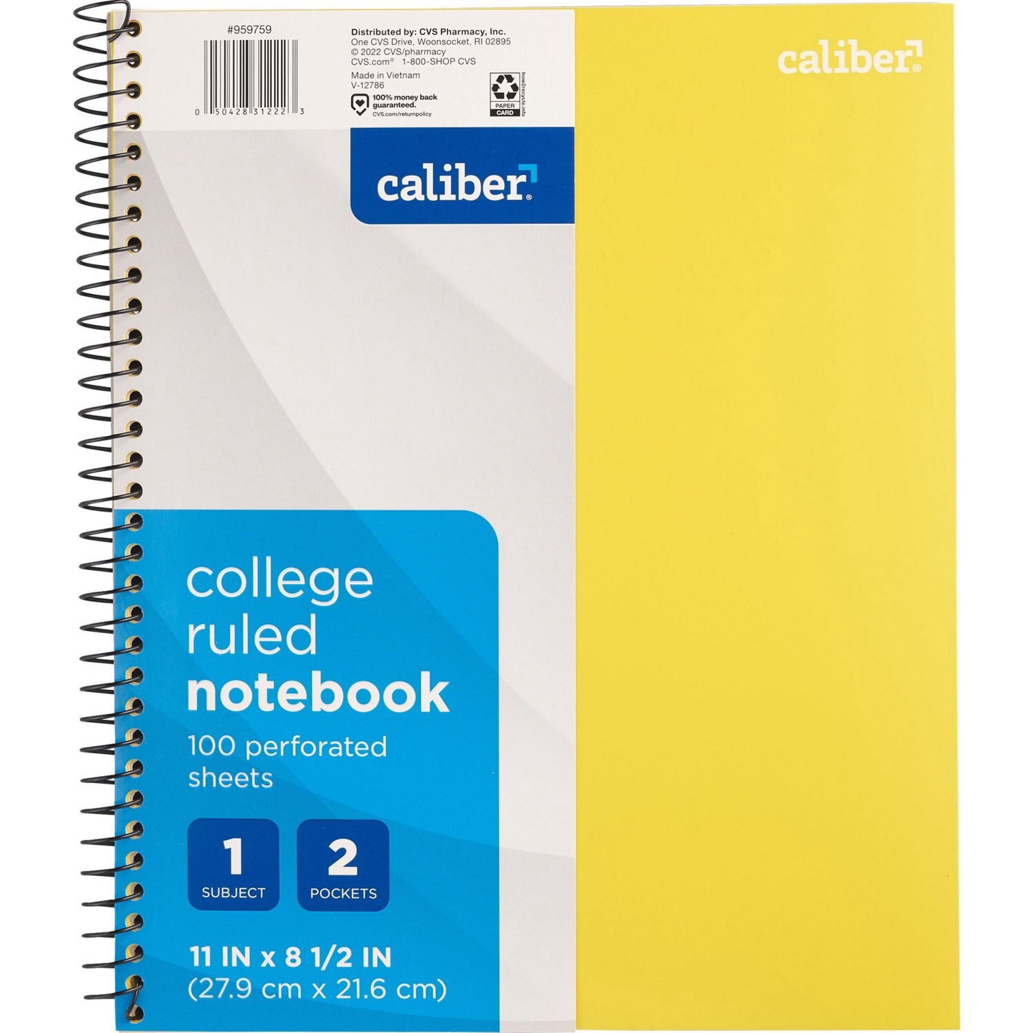 slide 5 of 6, Caliber 1 Subject Notebook College Ruled, 11In X 8.5In, Assorted, 1 ct