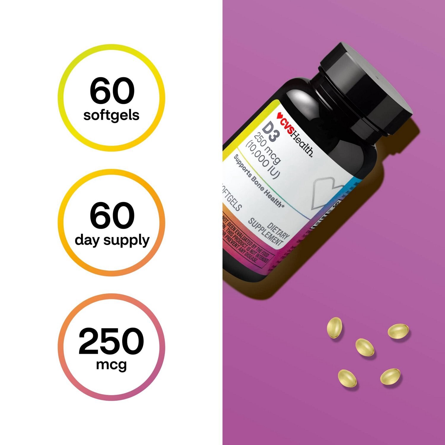 slide 2 of 9, CVS Health D3 Softgels, 60 Ct, 1 ct