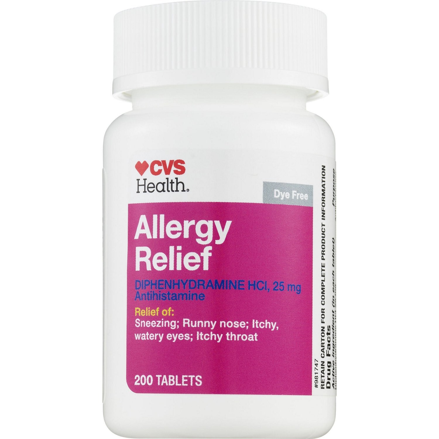 slide 4 of 5, CVS Health Allergy Relief Dye Free Diphenhydramine Hcl, 200 Ct, 1 ct