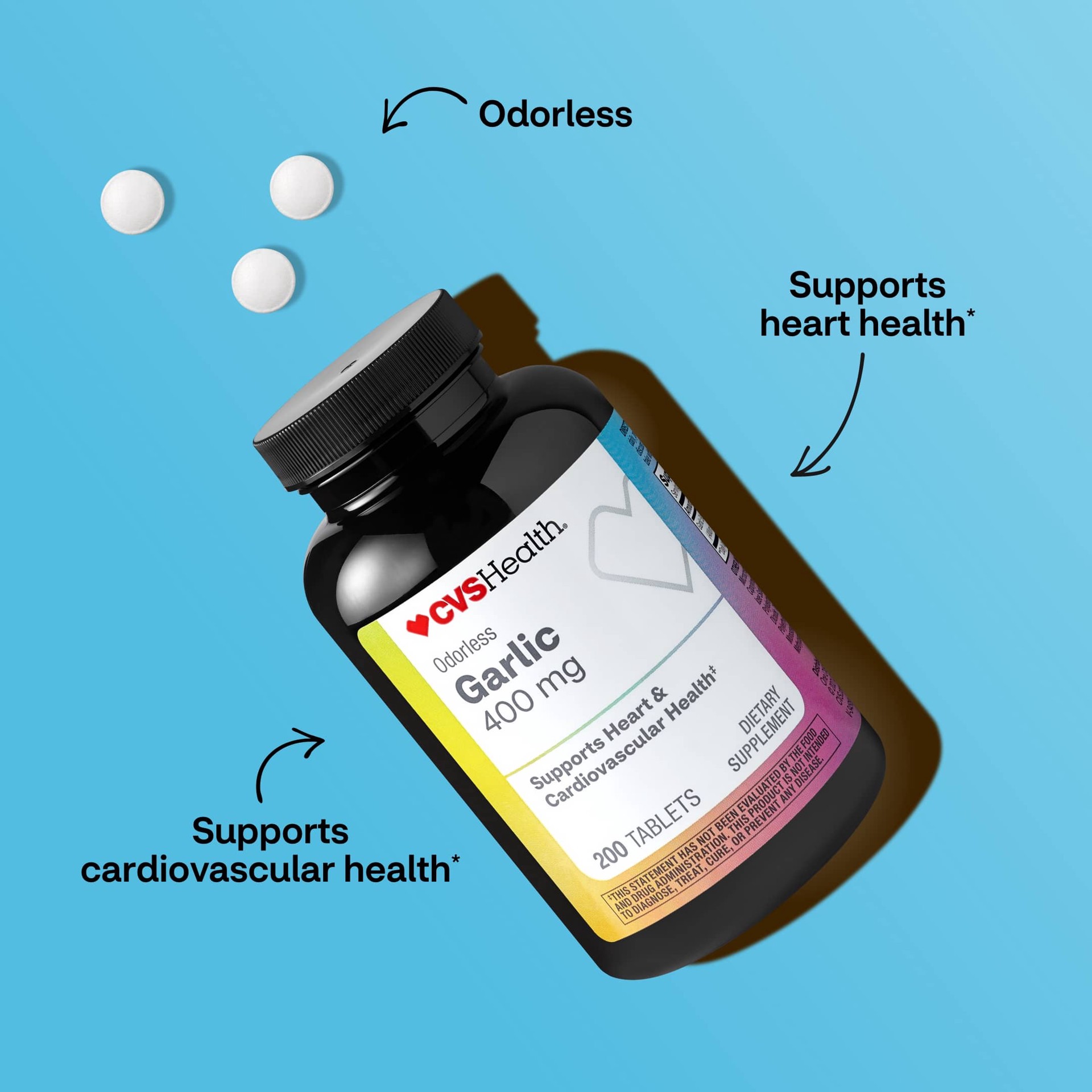 slide 2 of 10, CVS Health Odorless Garlic Tablets, 200 Ct, 1 ct