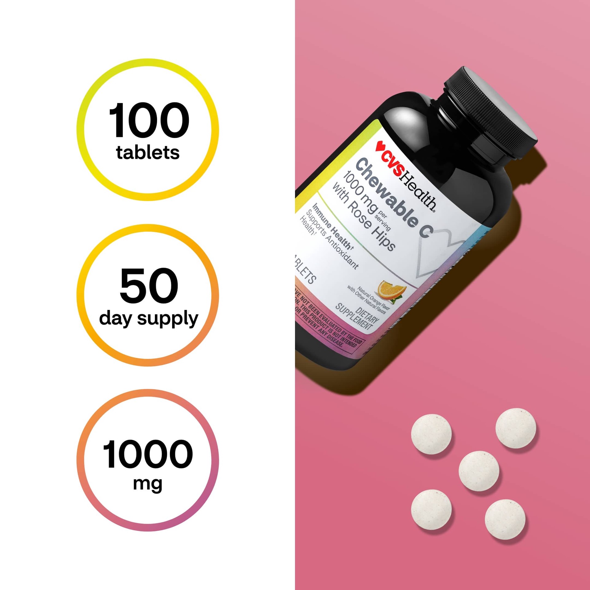 slide 3 of 10, CVS Health Chewable Vitamin C Tablets, 100 Ct, 1 ct