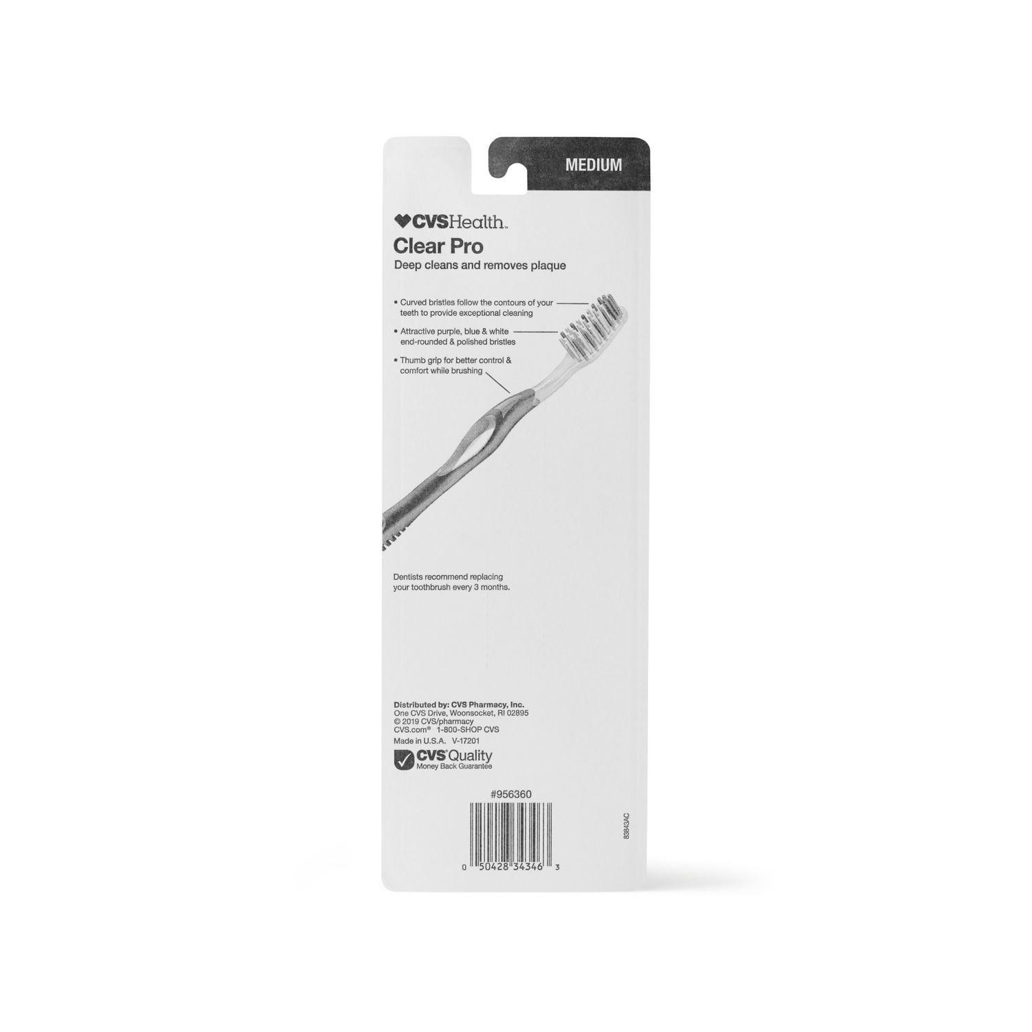 slide 2 of 4, CVS Health Clear Pro Toothbrush, Medium Bristle, 3 Ct, 3 ct