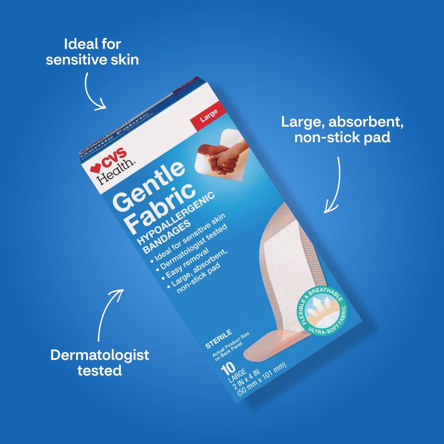 slide 3 of 10, CVS Health Gentle Fabric Bandages, Large, 10 Ct, 1 ct