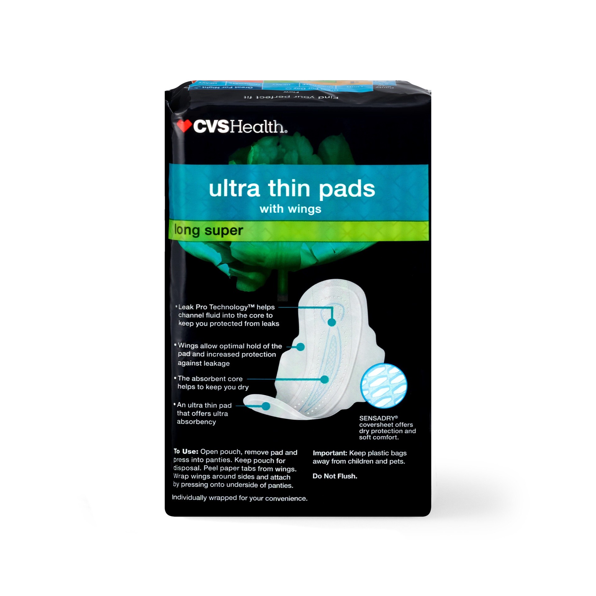 slide 5 of 7, CVS Health Ultra Thin Pads Super With Wings, 32 Ct, 1 ct
