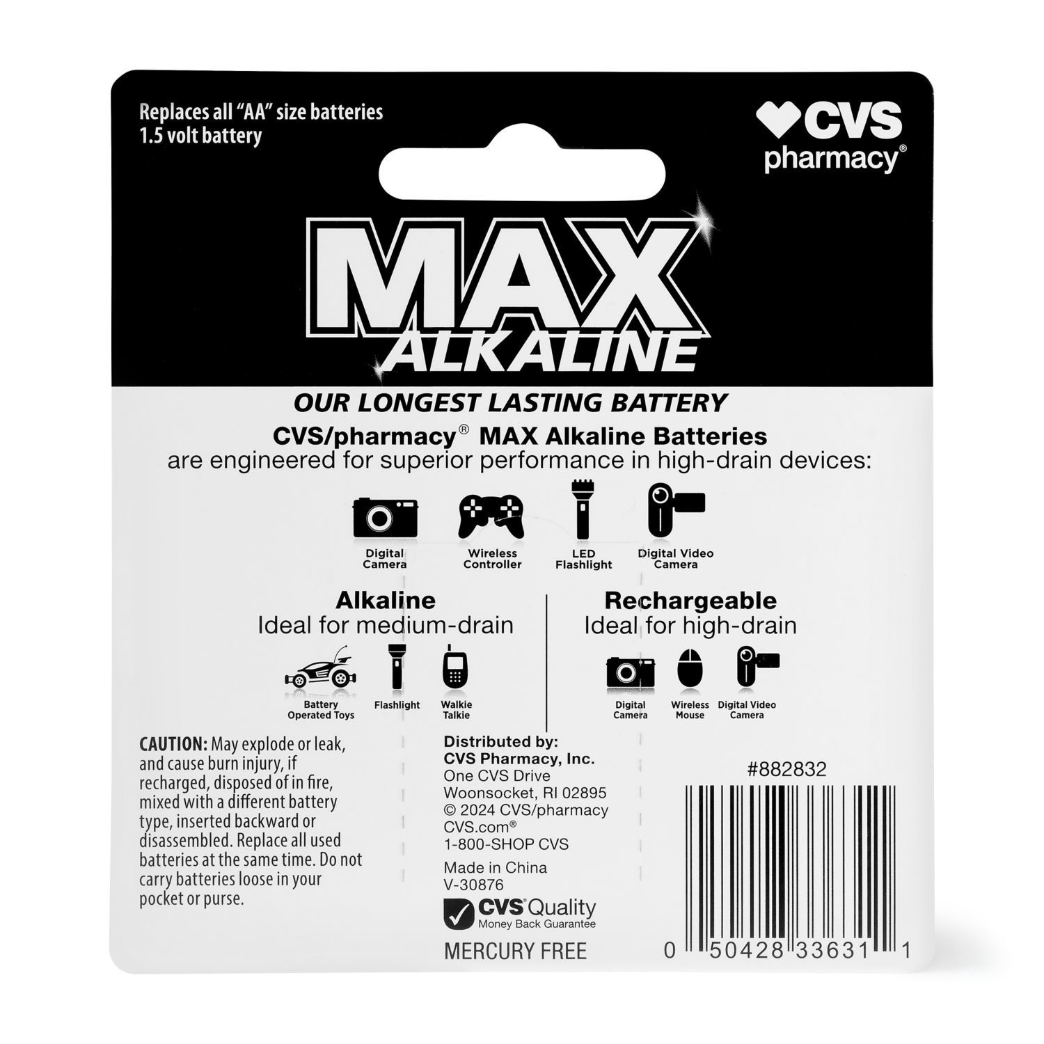 slide 3 of 3, CVS Health Cvs Max Alkaline Batteries, Aa, 1.5 Volt, 6 Ct, 1 ct