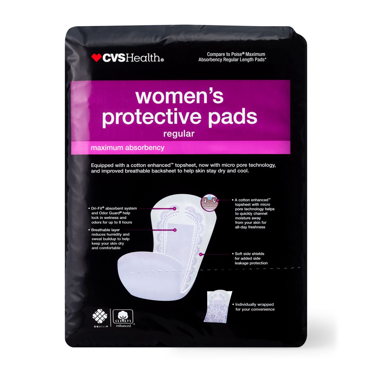 slide 3 of 5, CVS Health Maximum Absorbency Protective Pads, 48 Ct, 1 ct