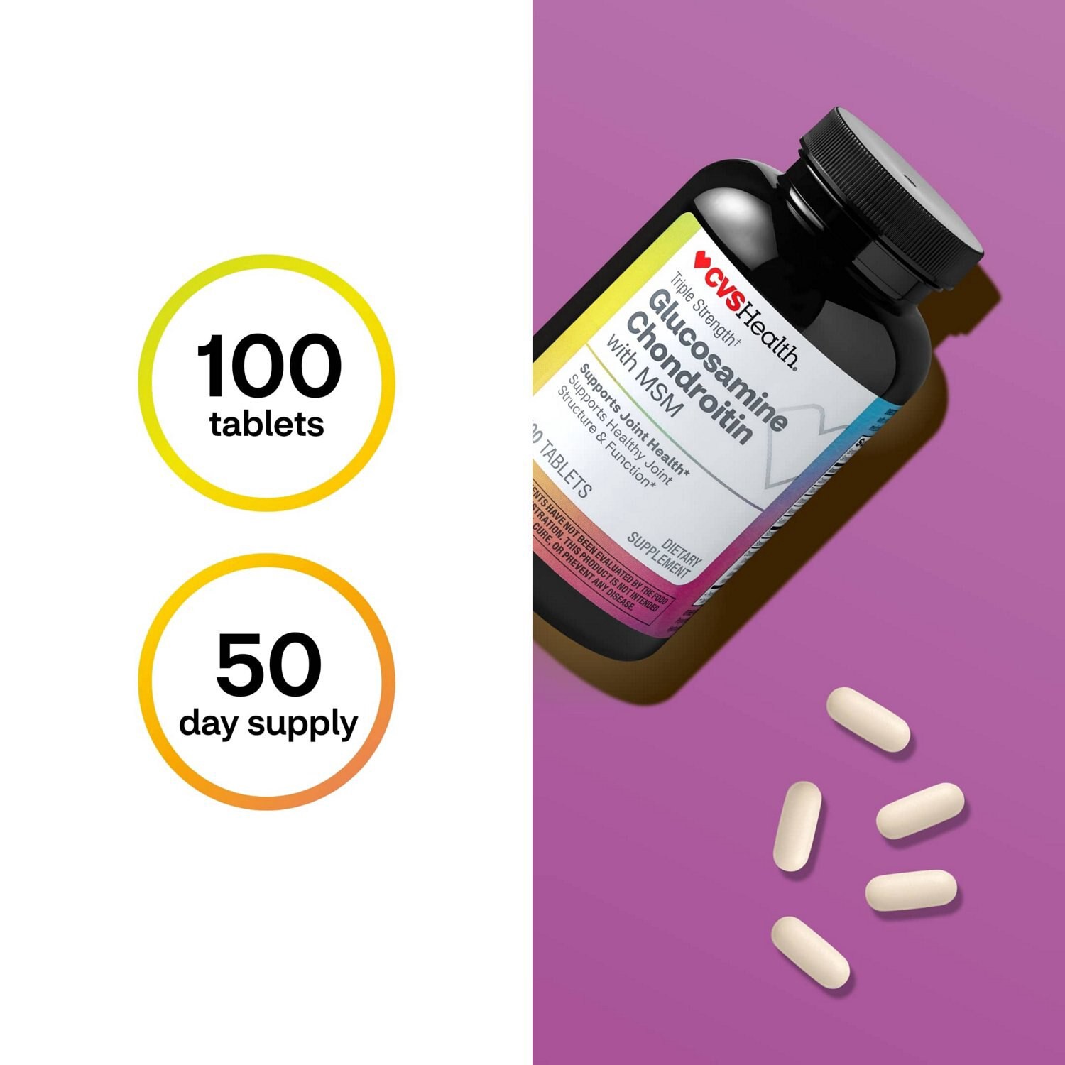 slide 8 of 10, Cvs Health Glucosamine Chondroitin With Msm Caplets, 100 Ct, 1 ct