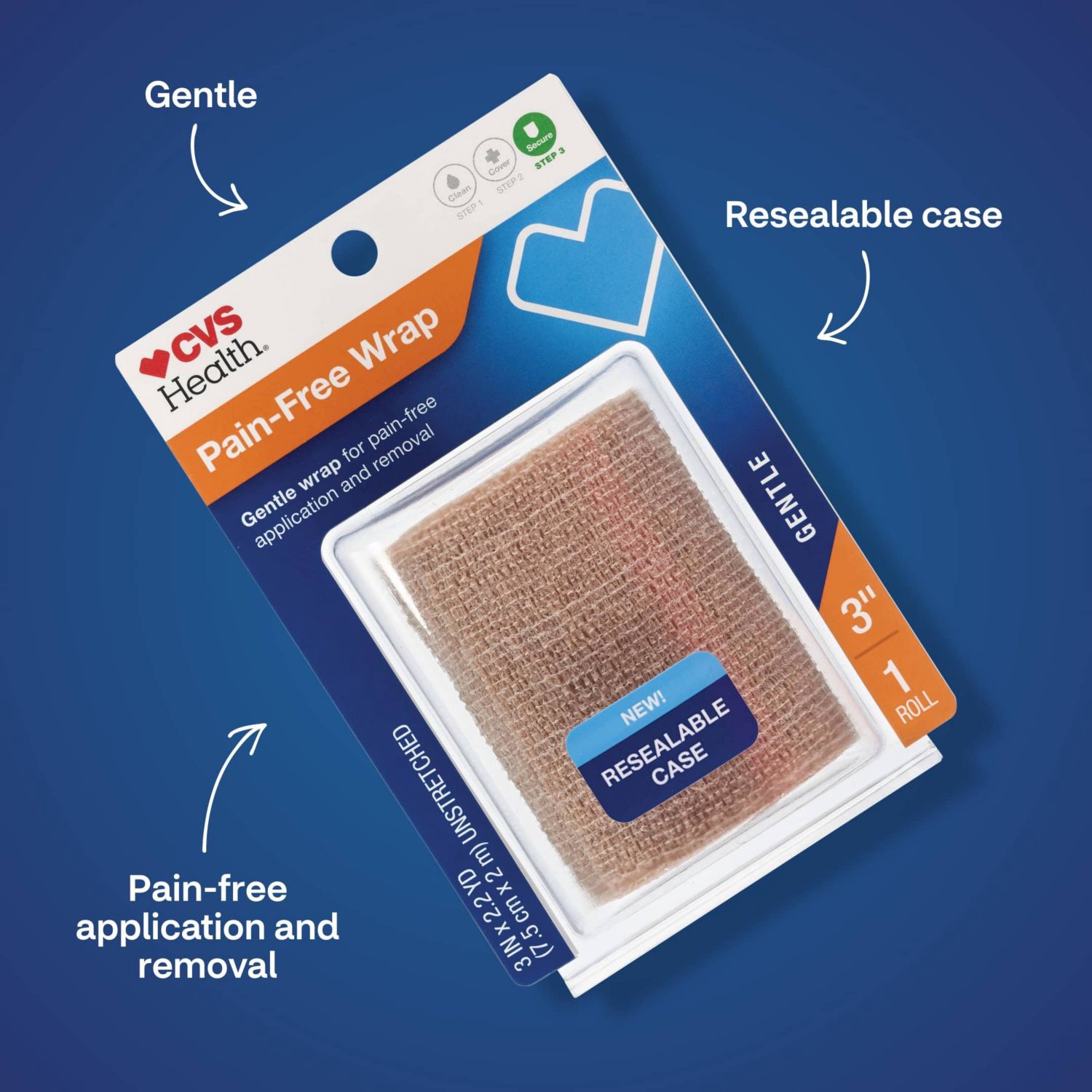 slide 2 of 3, Cvs Health Pain-Free Gentle Wrap, 3"", Beige, 1 Ct, 1 ct
