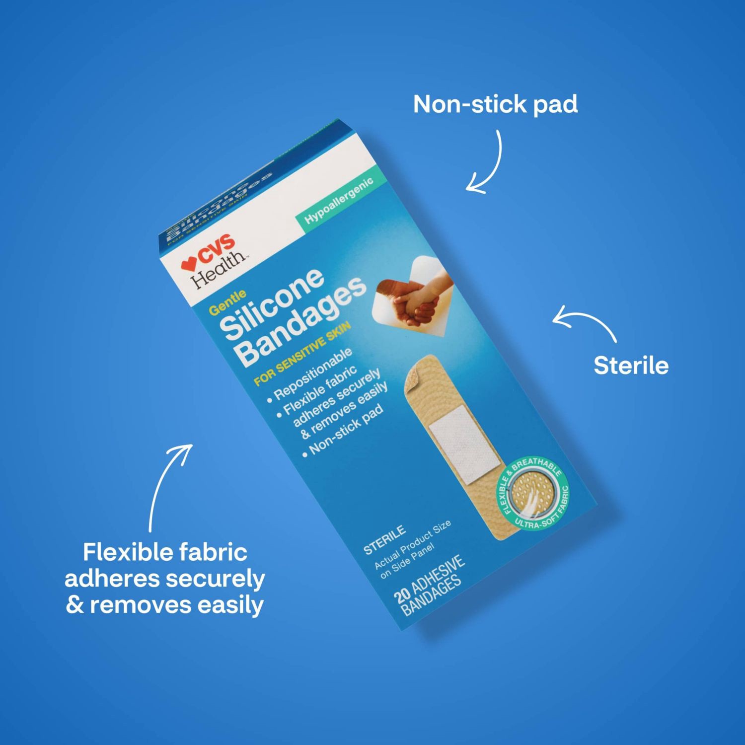 slide 9 of 10, CVS Health Gentle Silicone Bandages, 20 Ct, 1 ct