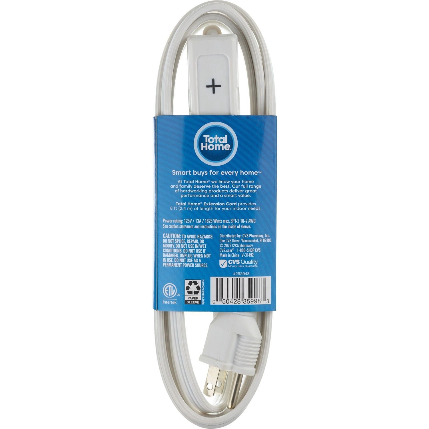 slide 3 of 3, Total Home 8 Feet Indoor Cord, White, 1 ct