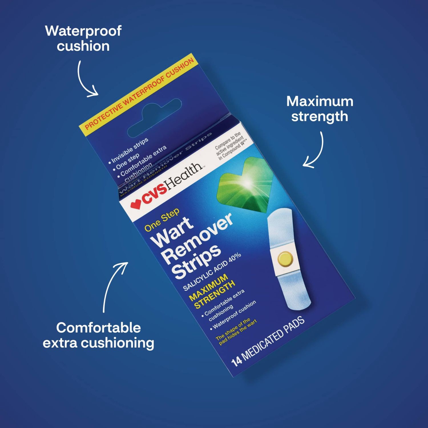 slide 6 of 8, CVS Health One Step Wart Remover Strips, 14 Ct, 1 ct