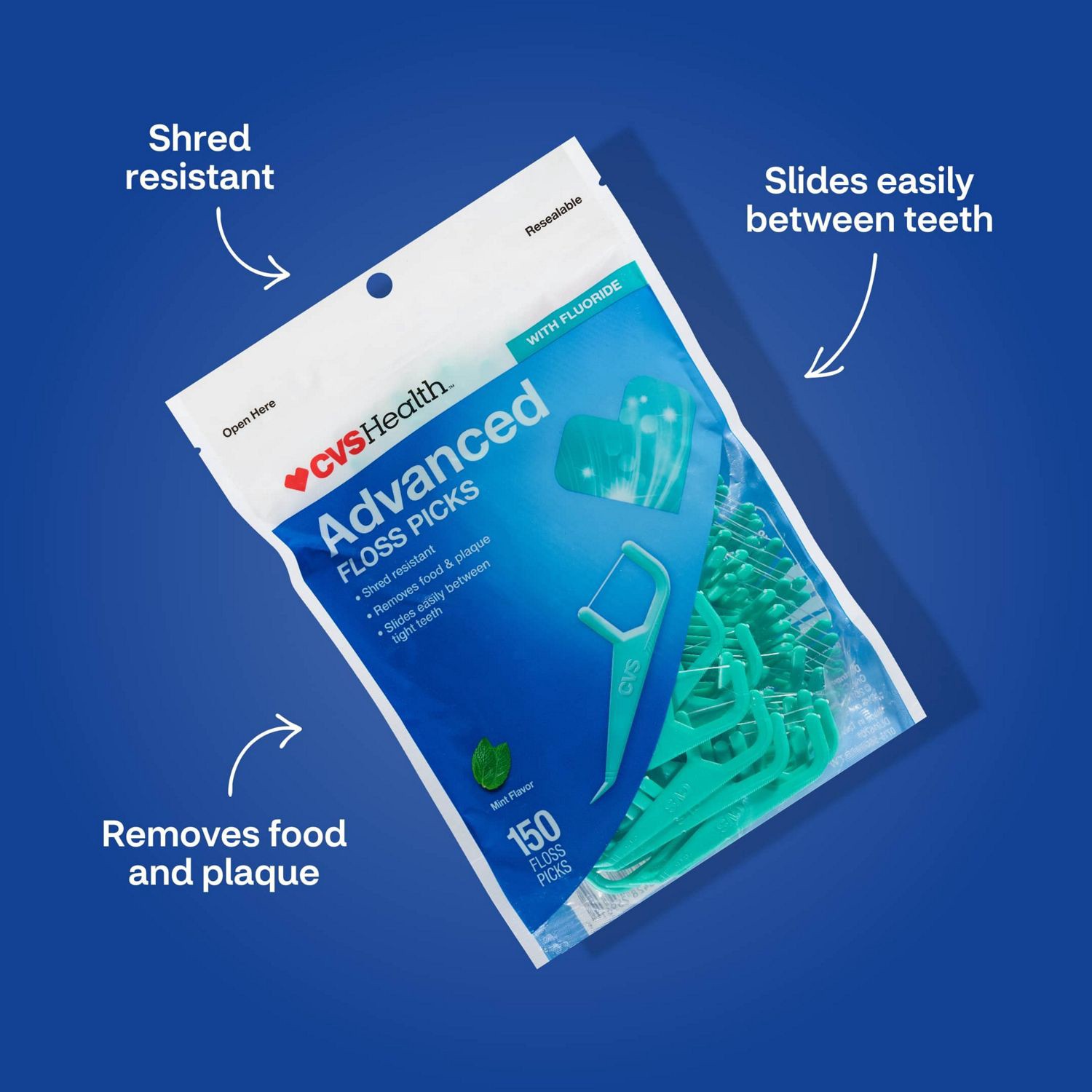 slide 5 of 6, CVS Health Advanced Floss Picks, 150Ct, 1 ct