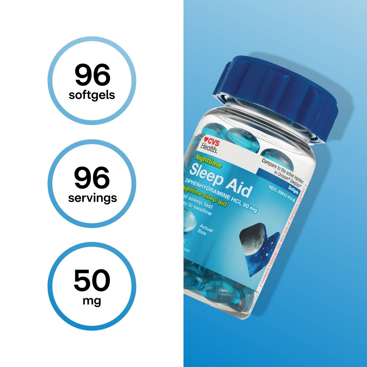 slide 6 of 9, CVS Health Nighttime Sleep Aid Diphenhydramine Hci 50 Mg Softgels, 96 Ct, 1 ct