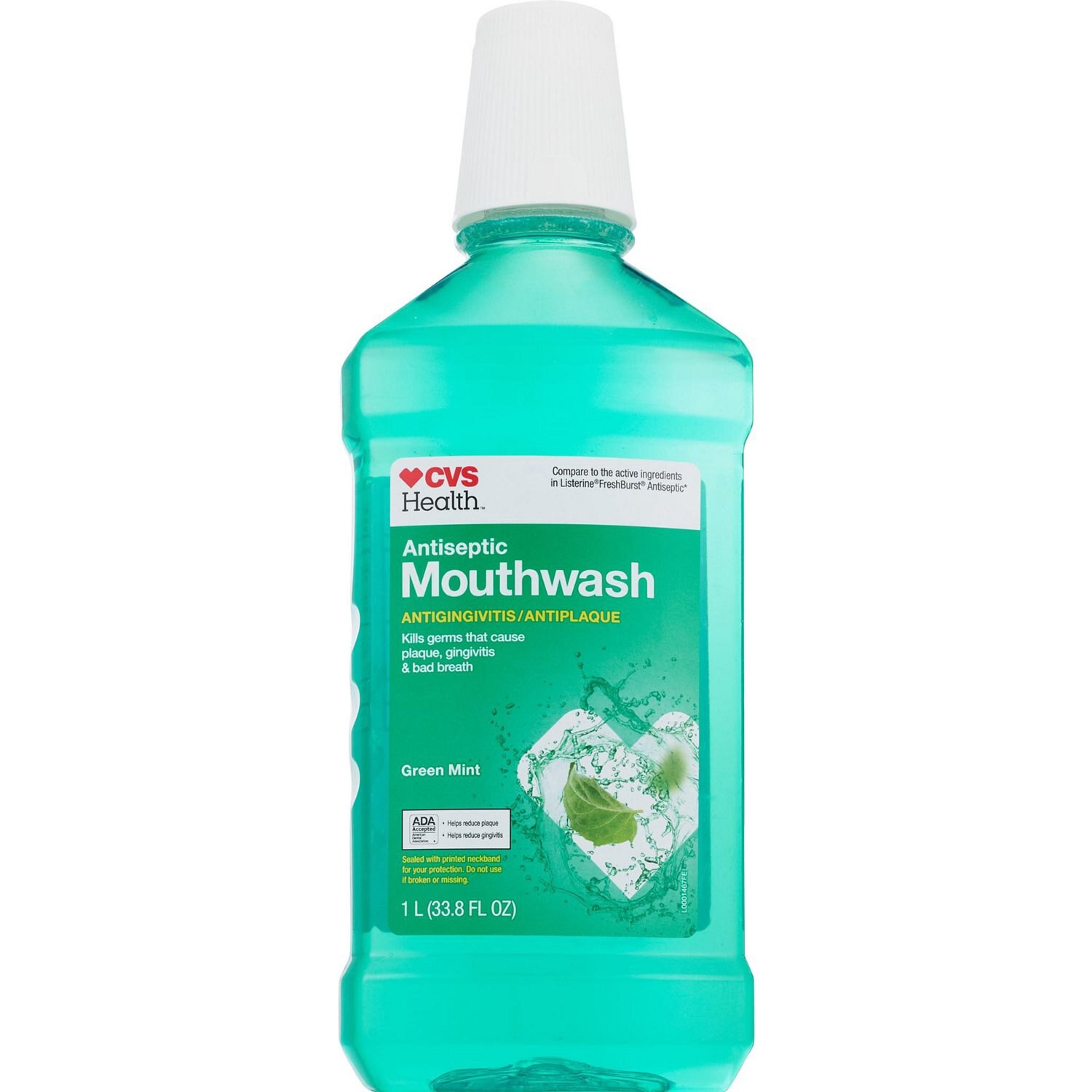 slide 2 of 2, CVS Health Antiseptic Mouthwash For Antigingivitis & Antiplaque, Green Mint, 1 L, 1 ct