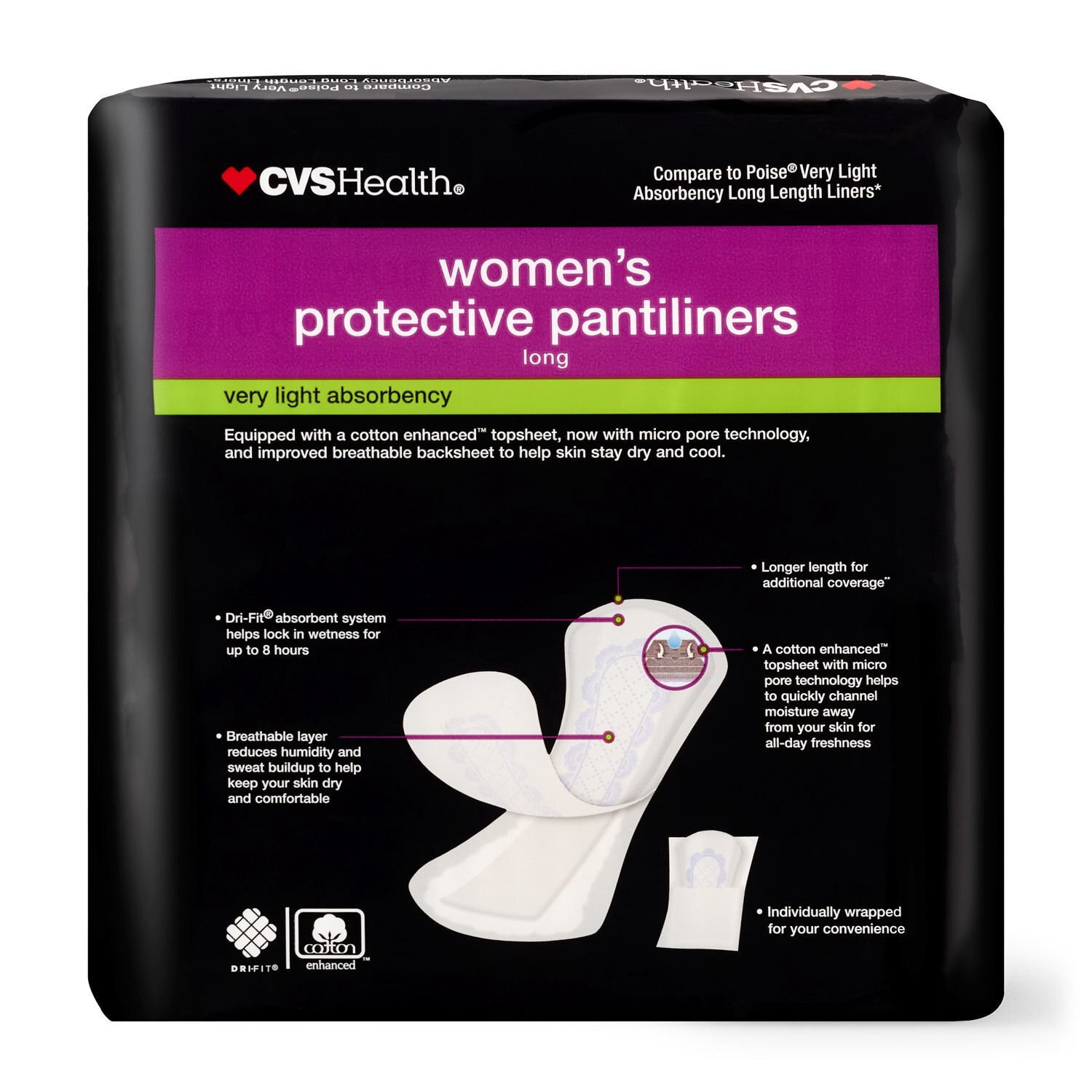 slide 5 of 6, Cvs Health Very Light Absorbency Protective Pantiliners, Long, 44 Ct, 1 ct