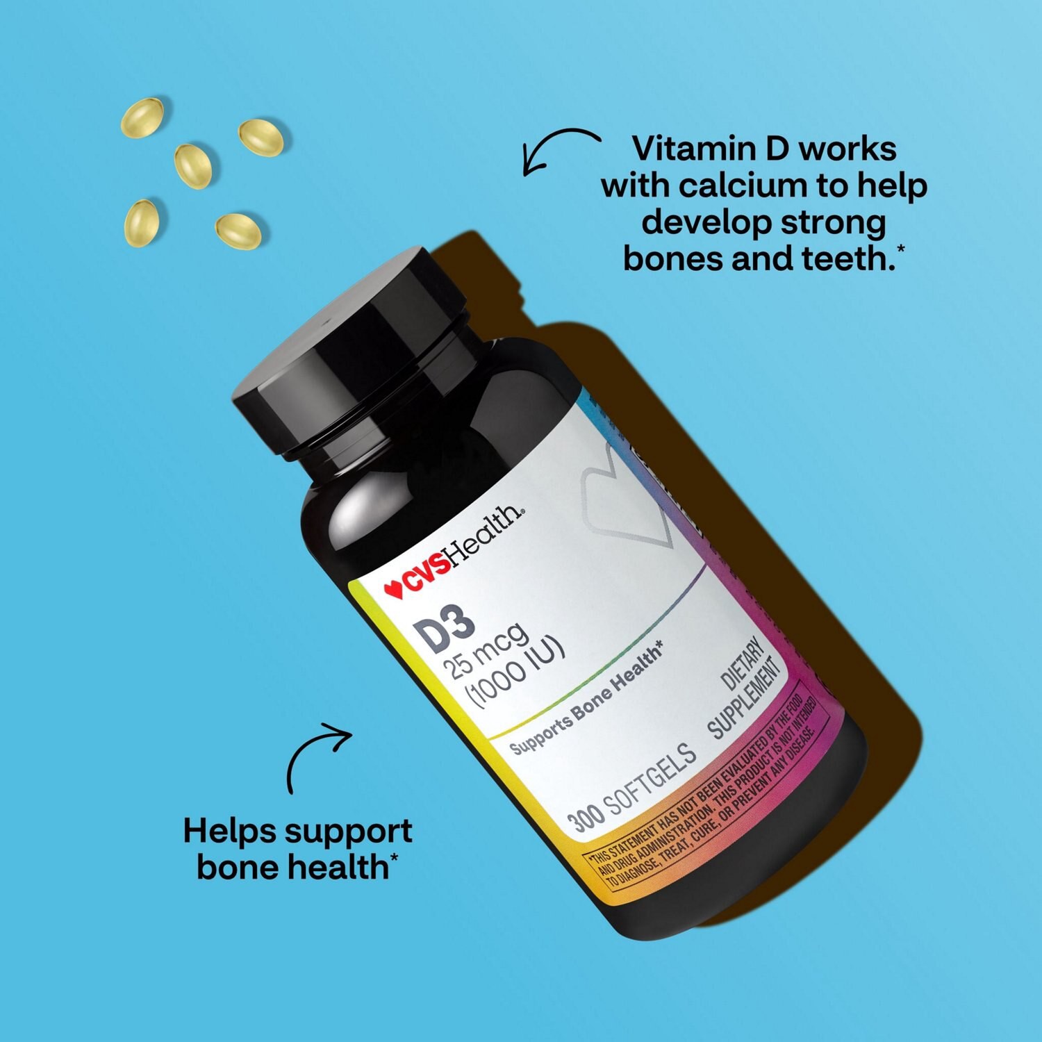 slide 6 of 11, CVS Health Vitamin D3 1000Iu Softgels, 300 Ct, 1 ct