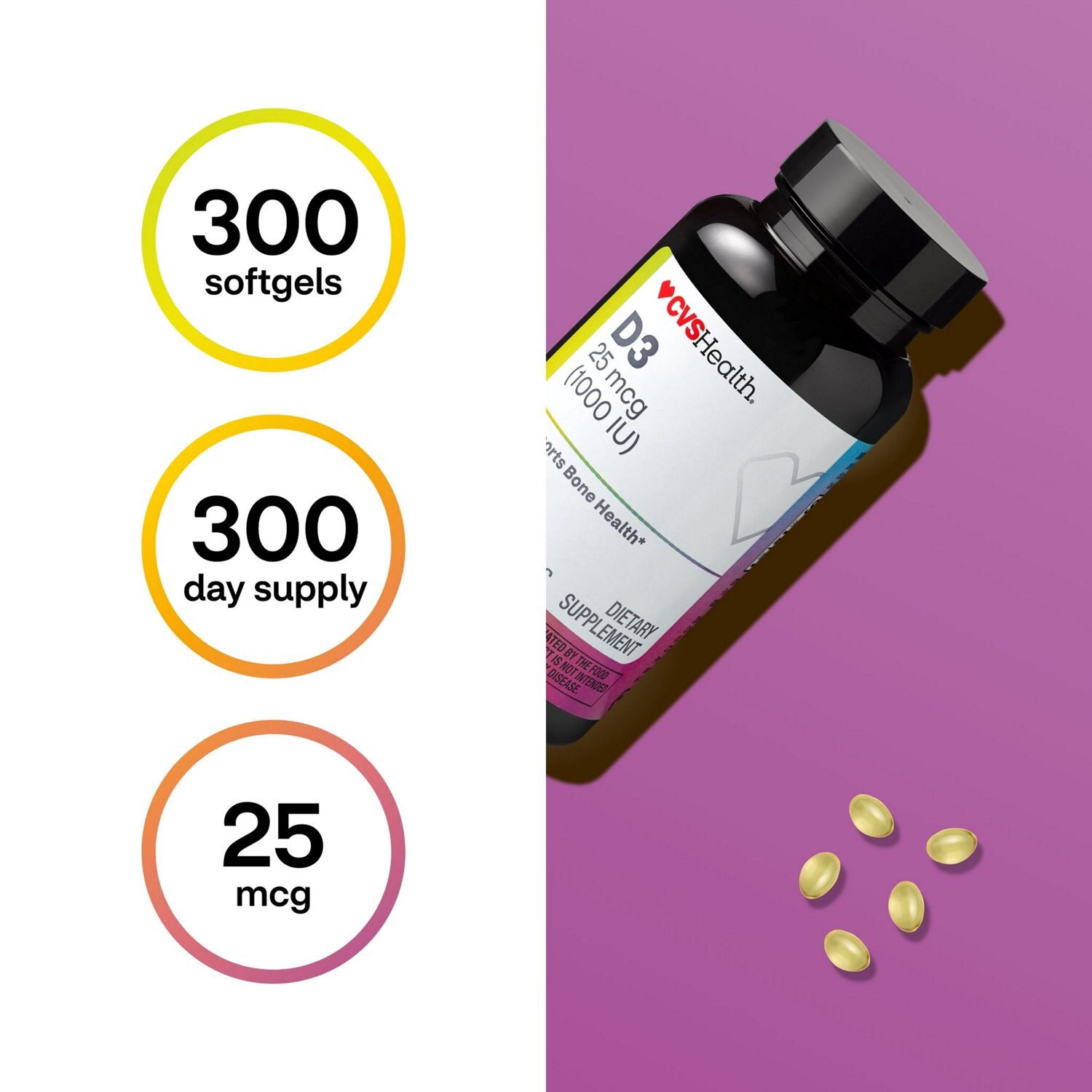 slide 11 of 11, CVS Health Vitamin D3 1000Iu Softgels, 300 Ct, 1 ct