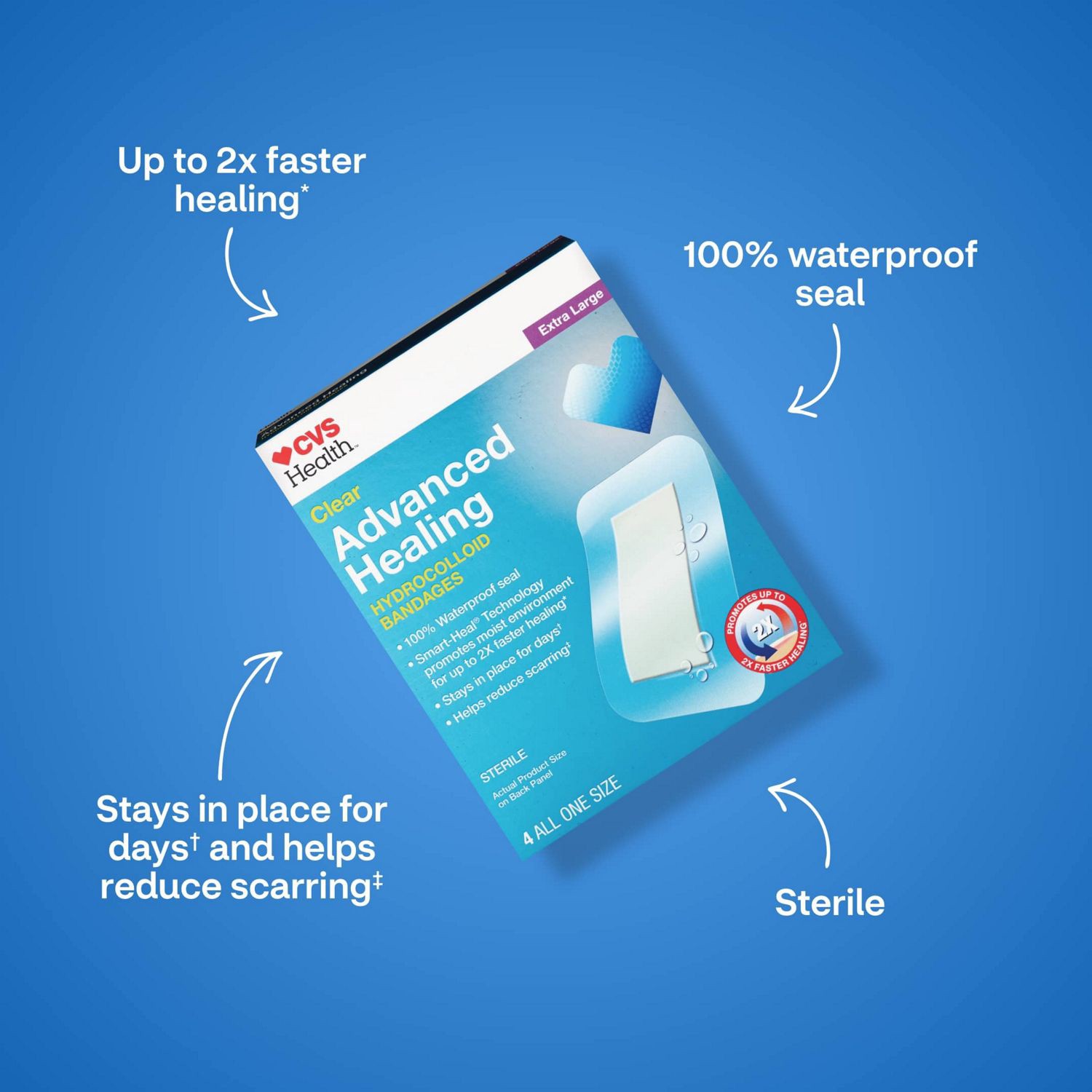 slide 8 of 10, CVS Health Clear Advanced Healing Hydrocolloid Bandages, Extra Large, 4Ct, 1 ct