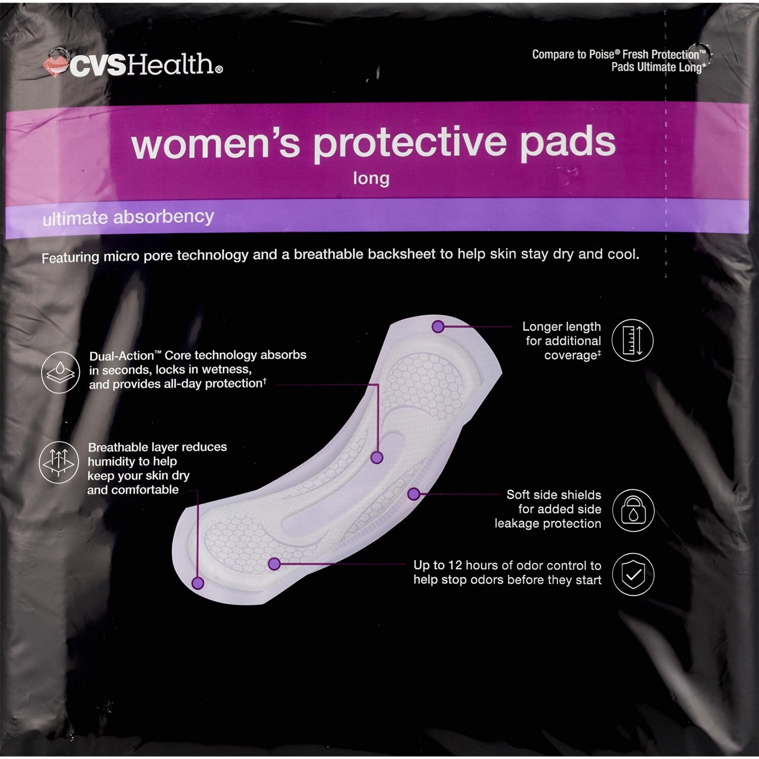 slide 4 of 6, Cvs Health Protective Pads Ultimate Absorbency, 45 Ct, 1 ct