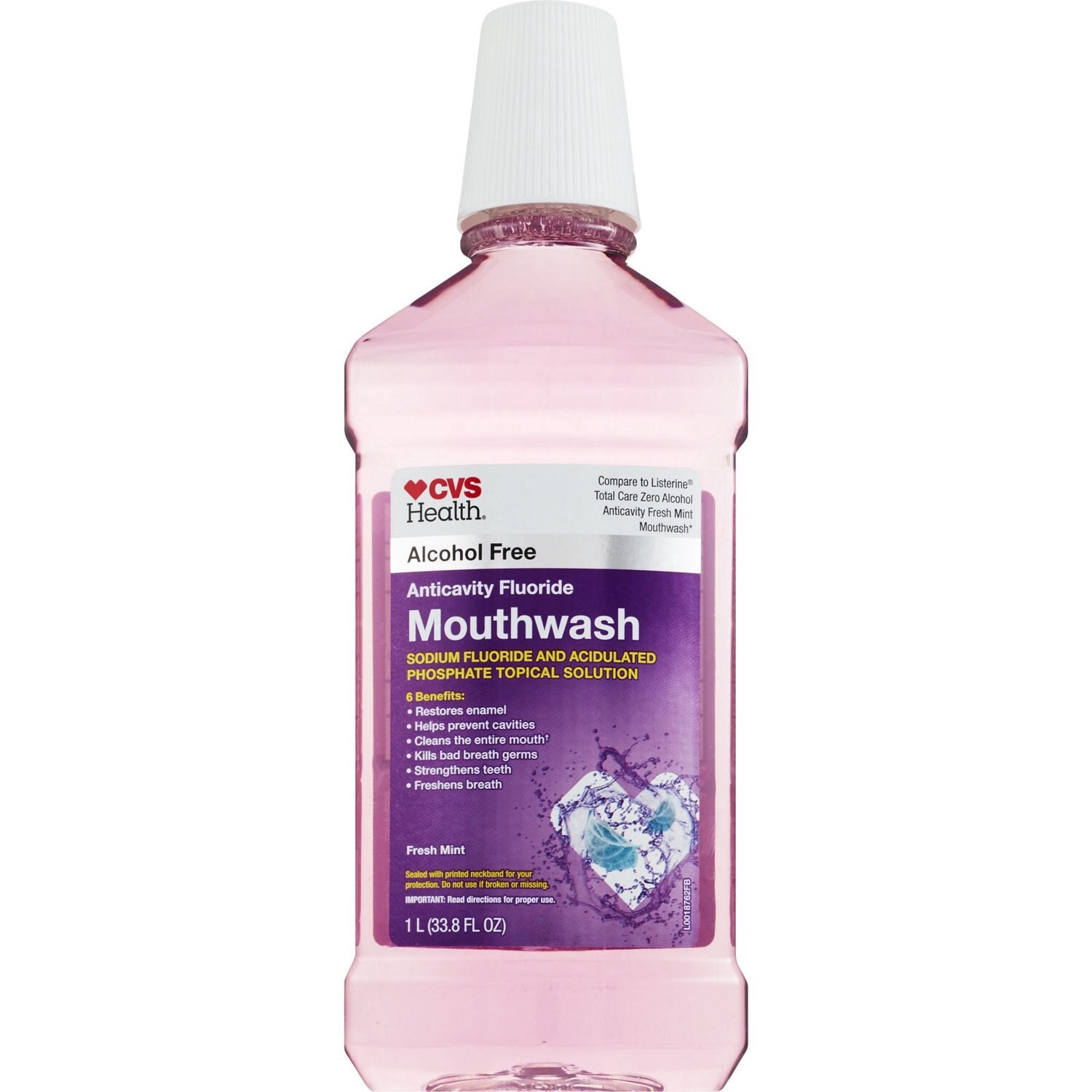 slide 4 of 4, CVS Health Anticavity Fluoride Alcohol Free Mouthwash, Fresh Mint, 1 L, 1 ct