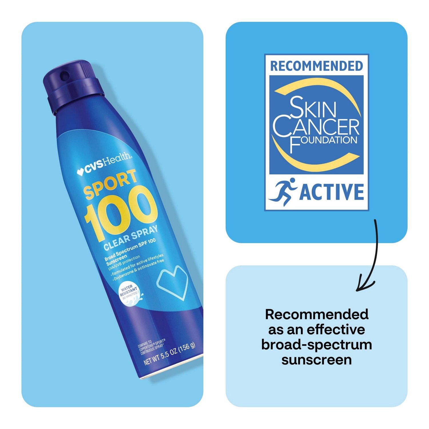 slide 12 of 12, CVS Health Sport Clear Broad Spectrum Sunscreen Spray 5.5 Oz, Spf 100+, 1 ct