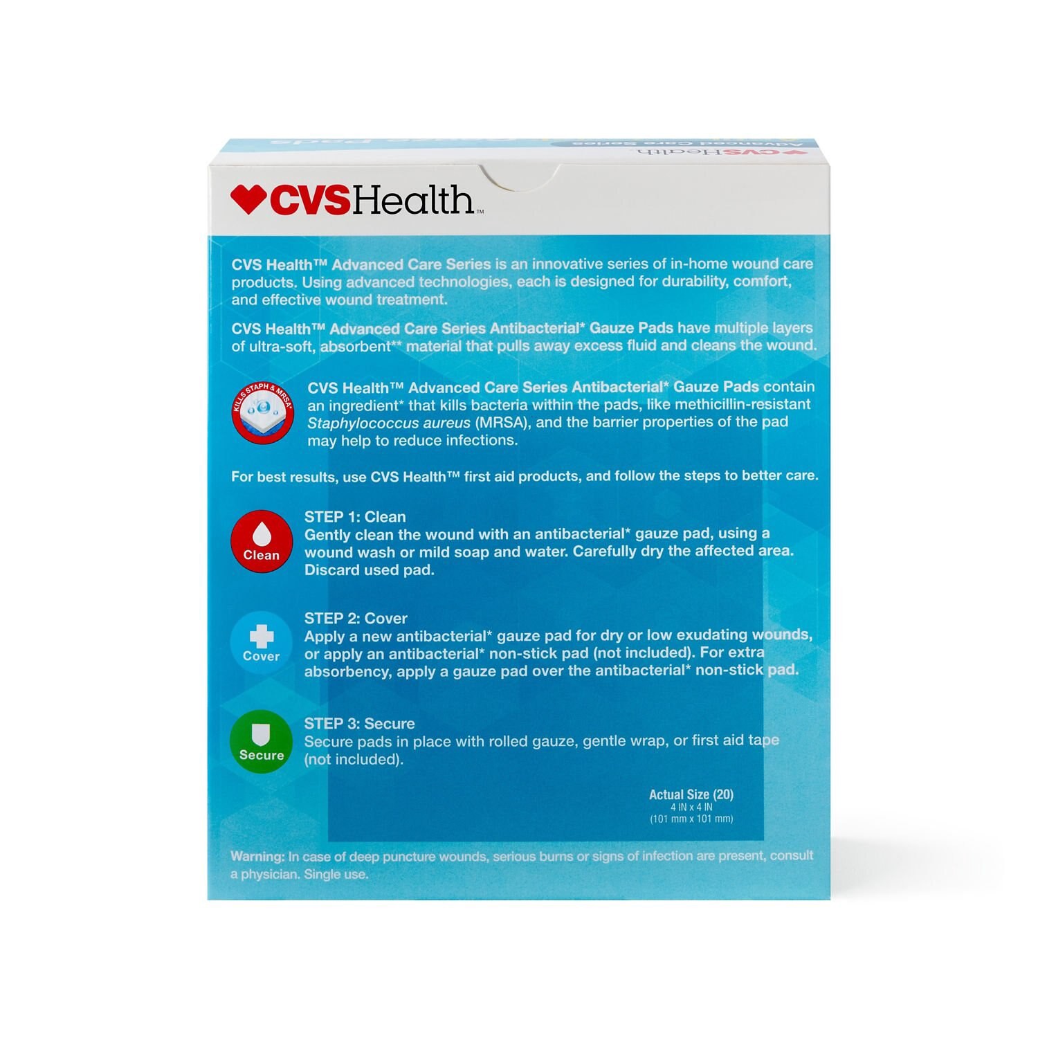 slide 4 of 4, CVS Health Sterile Antibacterial Gauze Pads, 4 In X 4 In, 20 Ct, 1 ct
