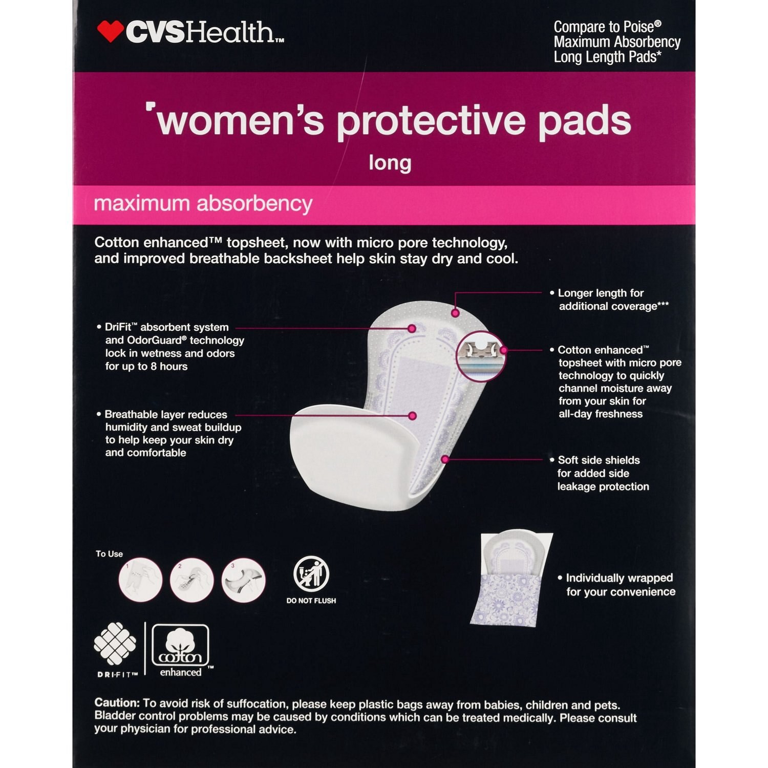 slide 3 of 3, CVS Health Women's Protective Pads Maximum Absorbency, Long, 84 Ct, 1 ct