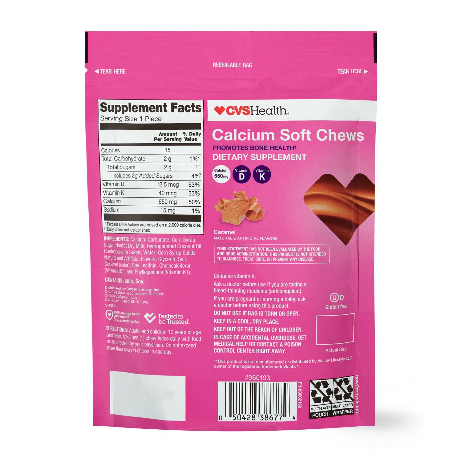 slide 4 of 4, CVS Health Calcium Soft Chews, Caramel, 100 Ct, 1 ct