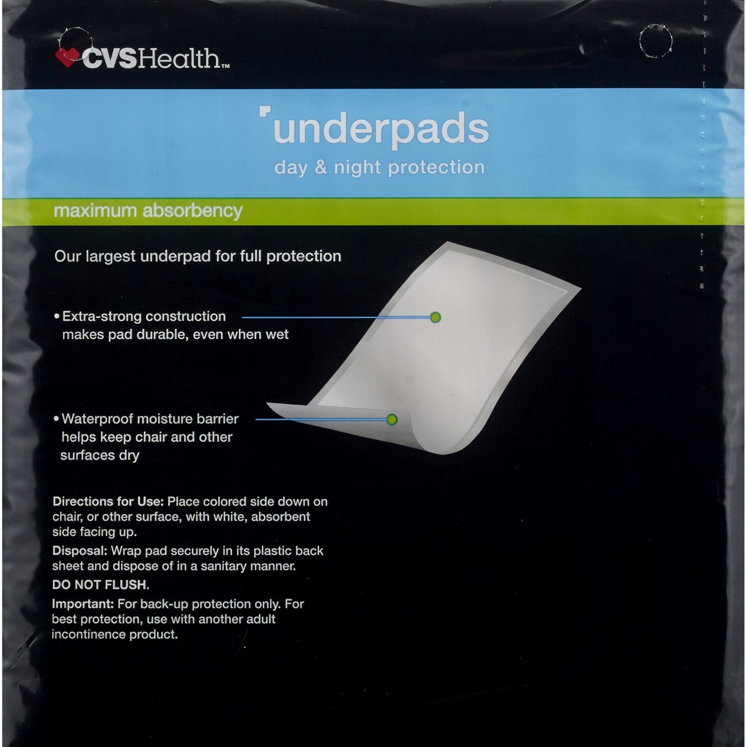 slide 2 of 4, CVS Health Underpads, Day & Night Protection Maximum Absorbency, Xx-Large, 10 Ct, 1 ct