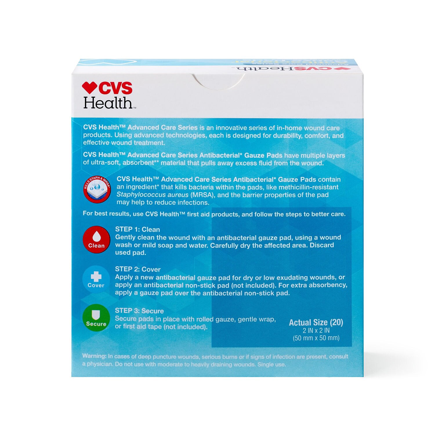 slide 4 of 4, Cvs Health Sterile Antibacterial Gauze Pads, 2 In X 2 In, 20 Ct, 1 ct