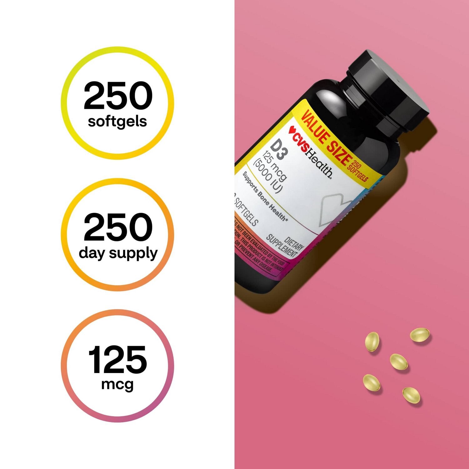slide 6 of 10, Cvs Health D3 Softgels, 250 Ct, 1 ct