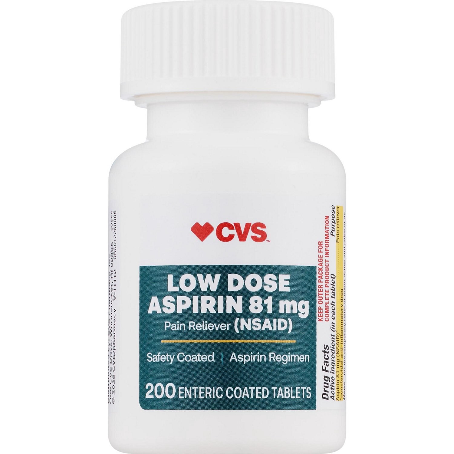 slide 5 of 6, Cvs Health Low Strength Aspirin 81 Mg Enteric Coated Tablets, 200 Ct, 1 ct