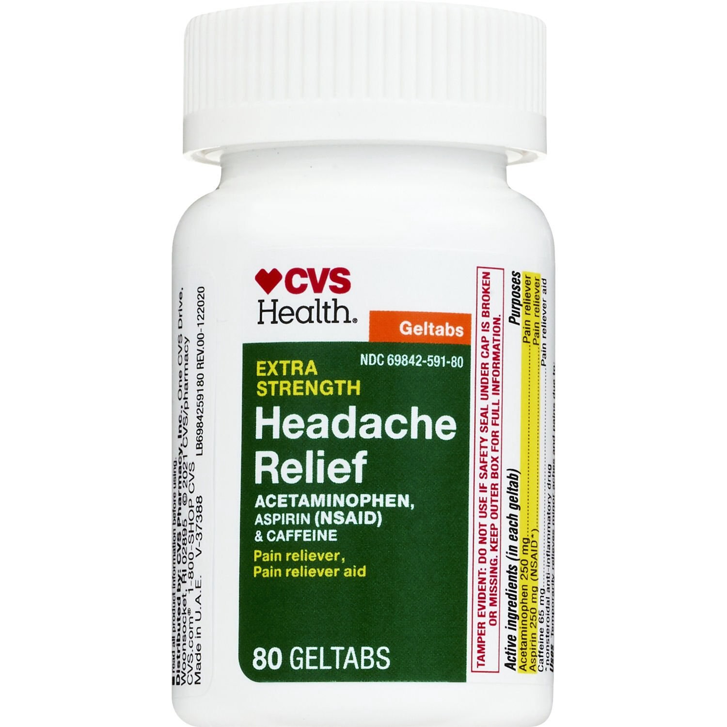slide 2 of 6, Cvs Health Extra Strength Headache Relief Acetaminophen, Aspirin (Nsaid) & Caffeine Geltabs, 80 Ct, 1 ct