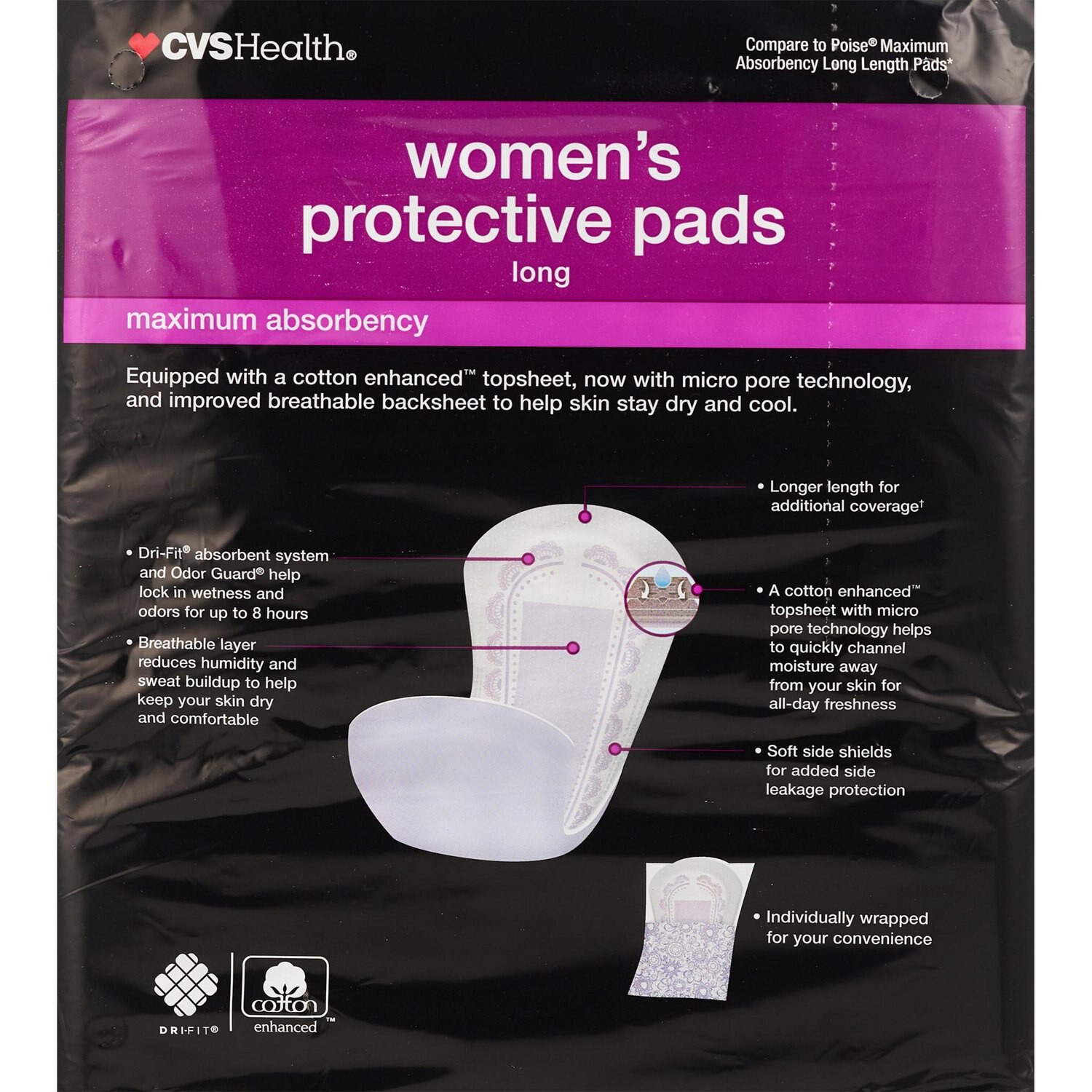 slide 2 of 4, Cvs Health Women's Protective Pads Maximum Absorbency, Long, 39 Ct, 1 ct