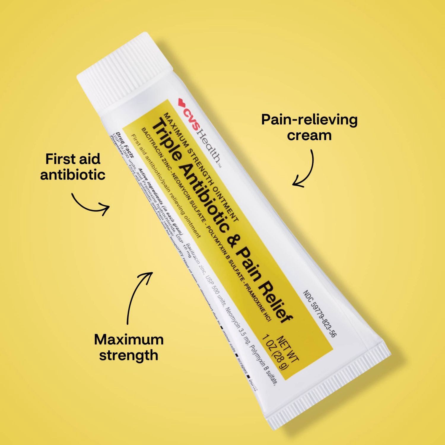 slide 7 of 13, CVS Health Triple Antibiotic & Pain Relief Maximum Strength Ointment, 1 Oz, 1 ct