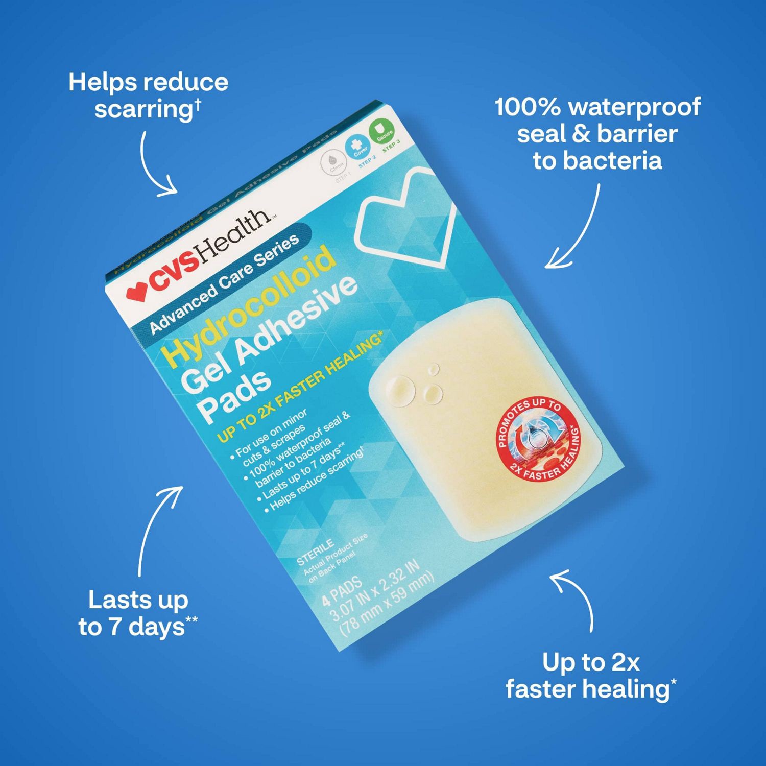 slide 6 of 11, CVS Health Advanced Healing Hydrocolloid Bandages, 3 In X 2.3 In, 4Ct, 1 ct