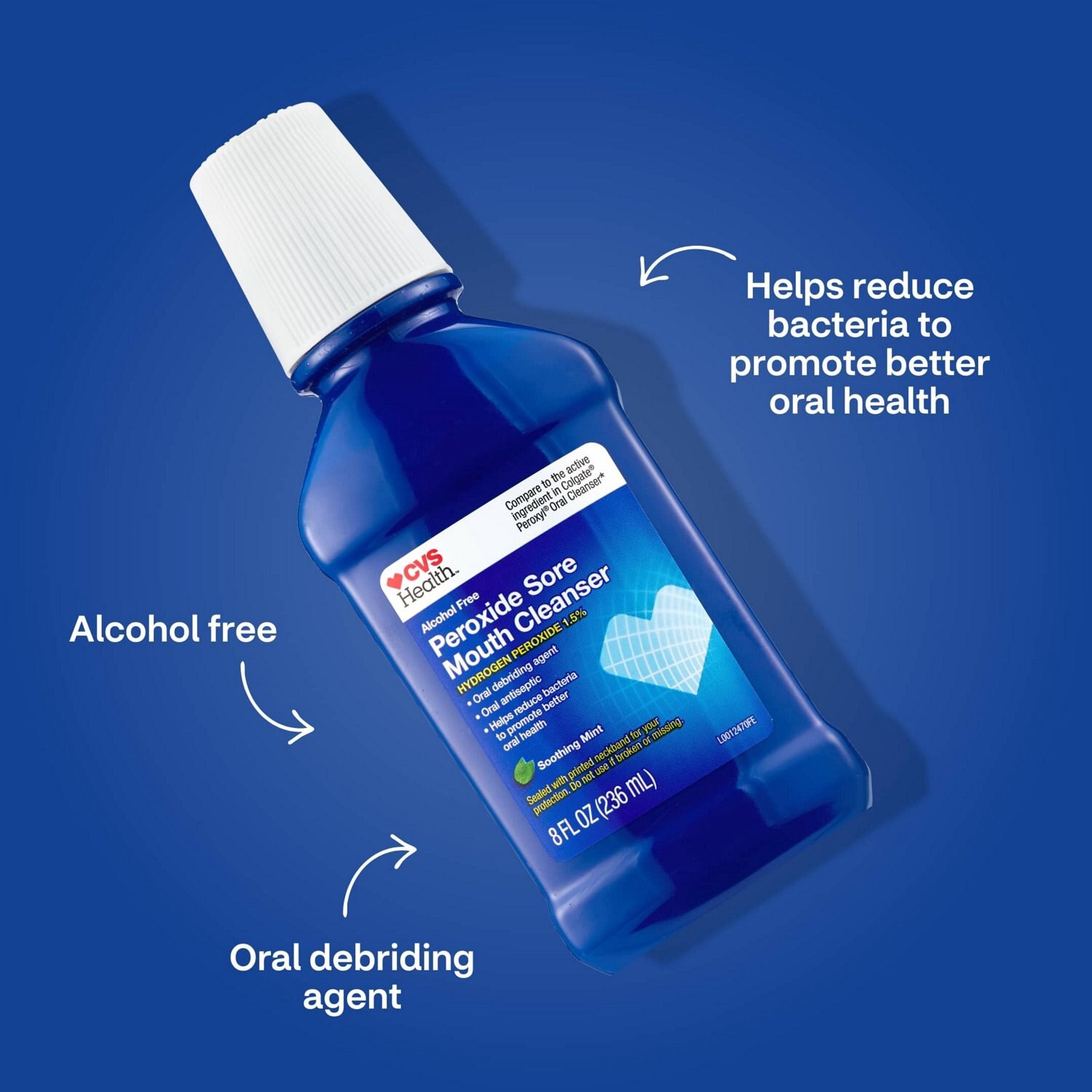slide 6 of 7, CVS Health Peroxide Sore Alcohol Free Mouth Cleanser, Soothing Mint, 8 Oz, 1 ct
