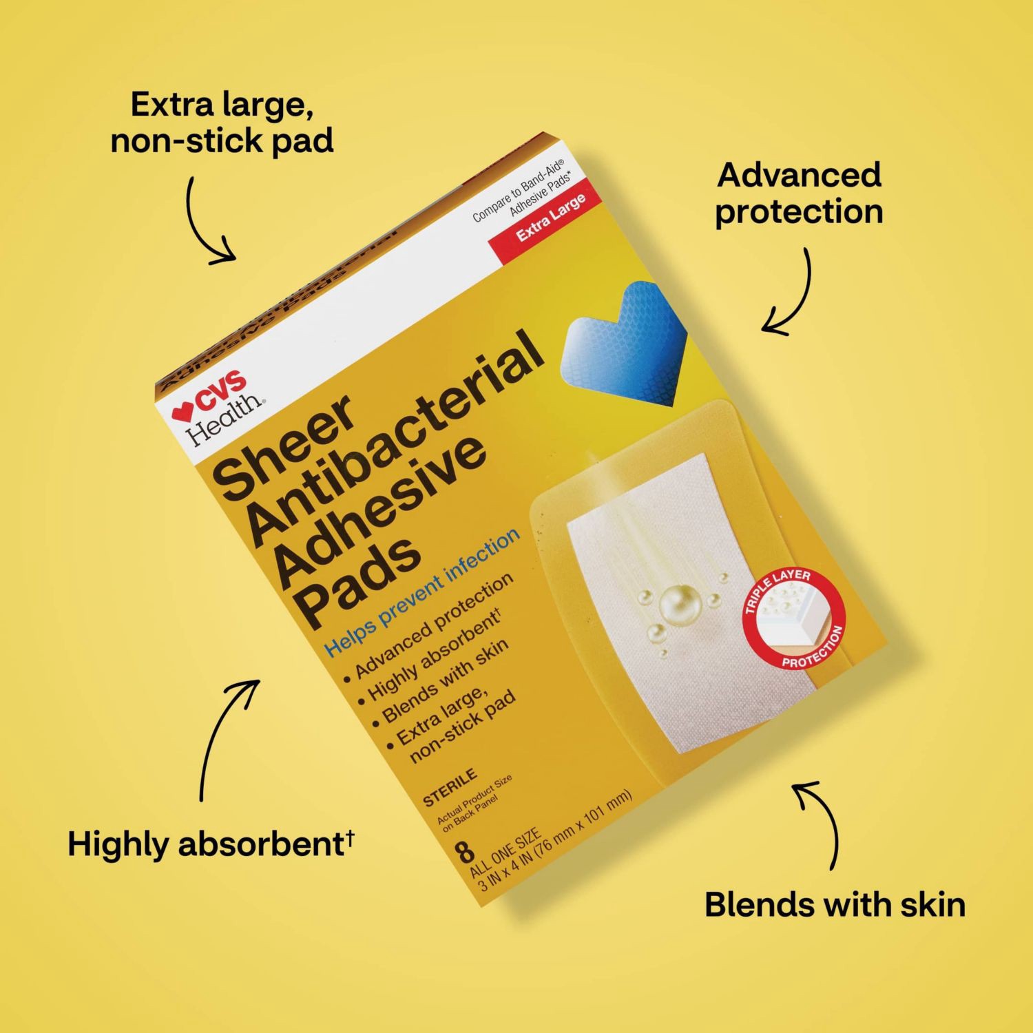 slide 6 of 12, CVS Health Anti-Bacterial Adhesive Pads, Extra Large, 8 Ct, 1 ct