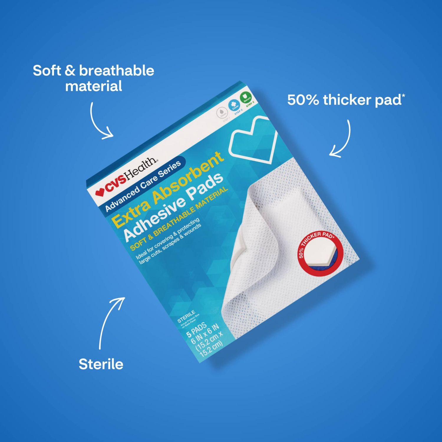 slide 5 of 8, CVS Health Extra Absorbent Adhesive Pads, 5 Ct, 1 ct