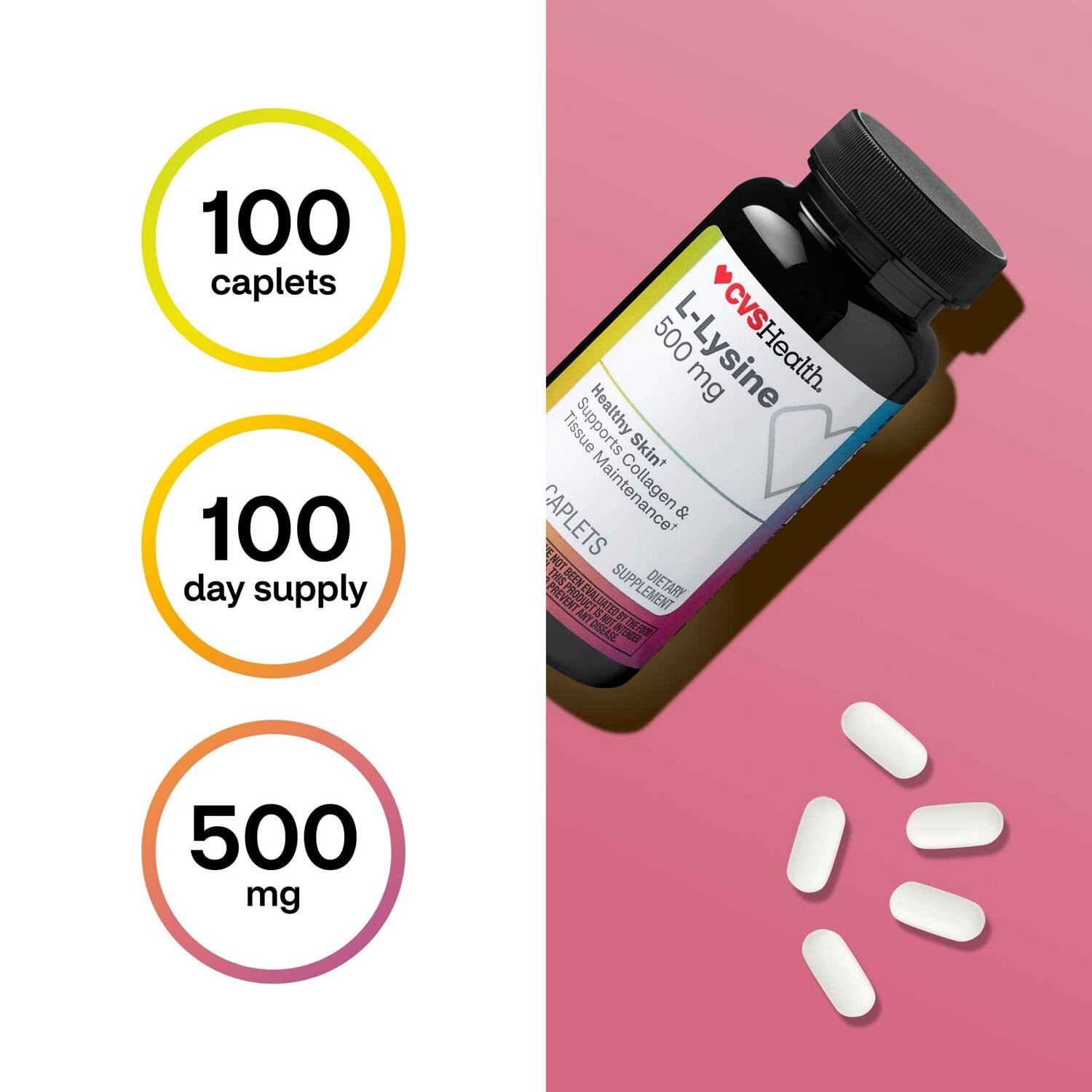 slide 5 of 9, CVS Health L-Lysine Caplets, 100 Ct, 1 ct