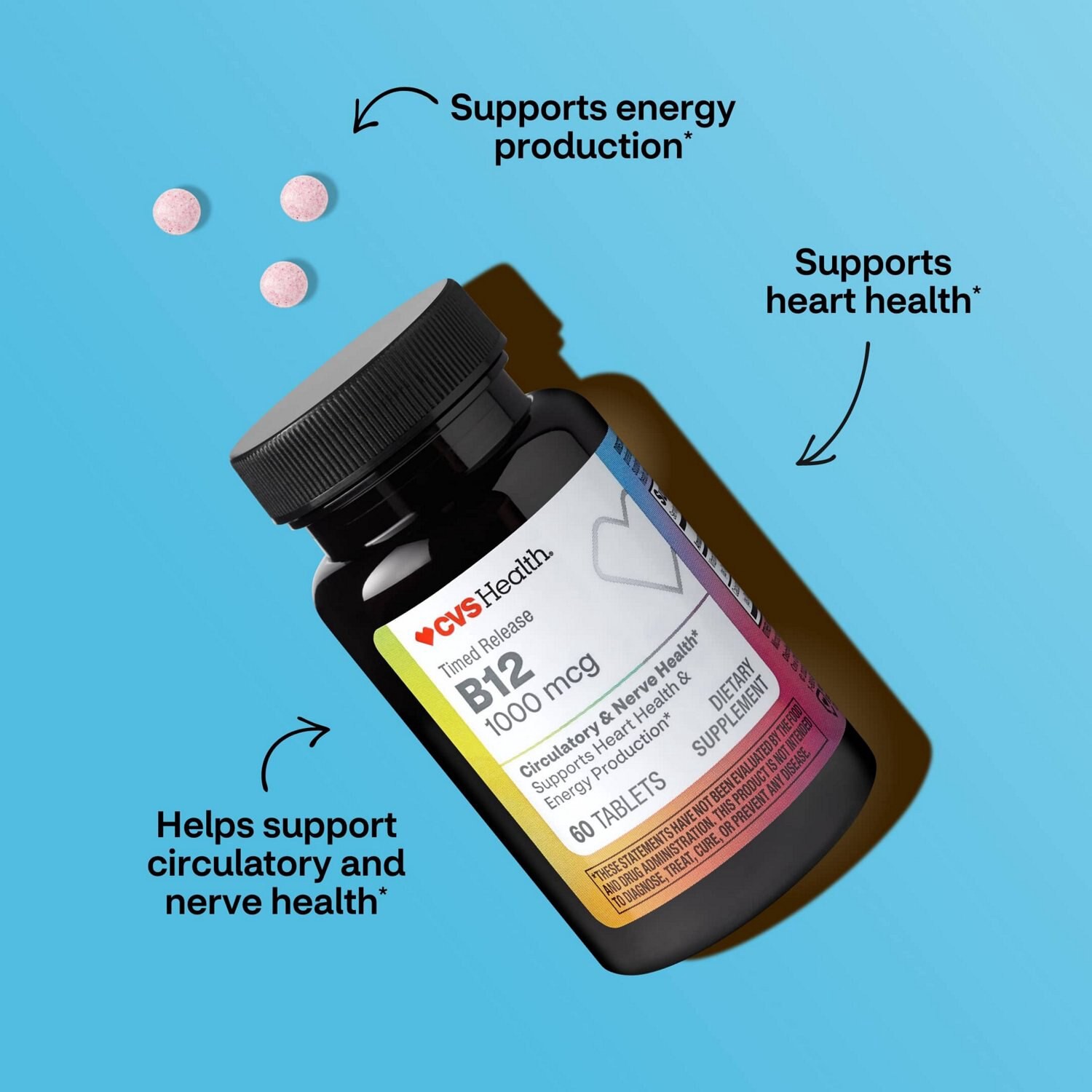 slide 8 of 12, CVS Health Vitamin B12 Tablets , 60 Ct, 1 ct