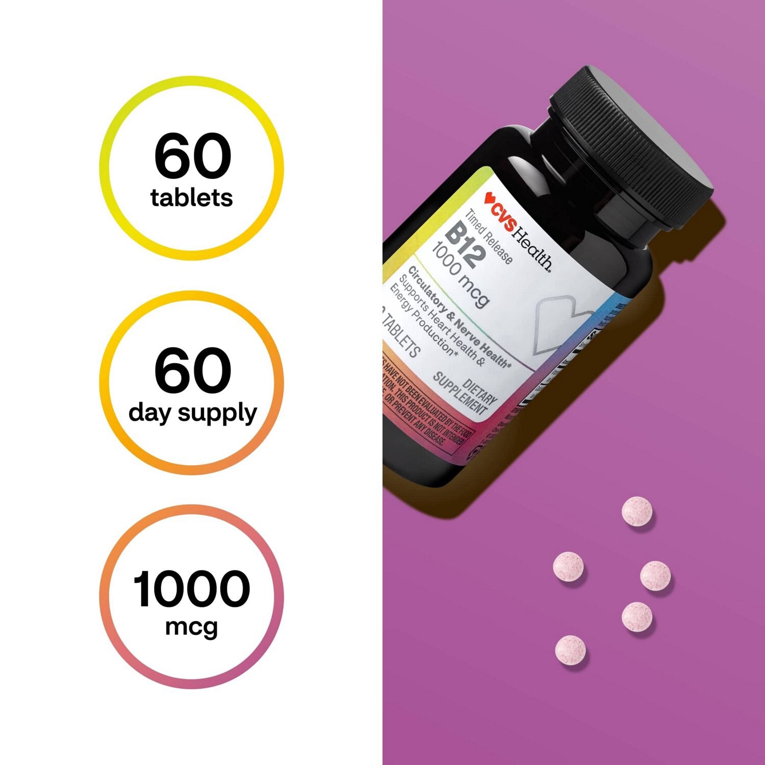 slide 12 of 12, CVS Health Vitamin B12 Tablets , 60 Ct, 1 ct