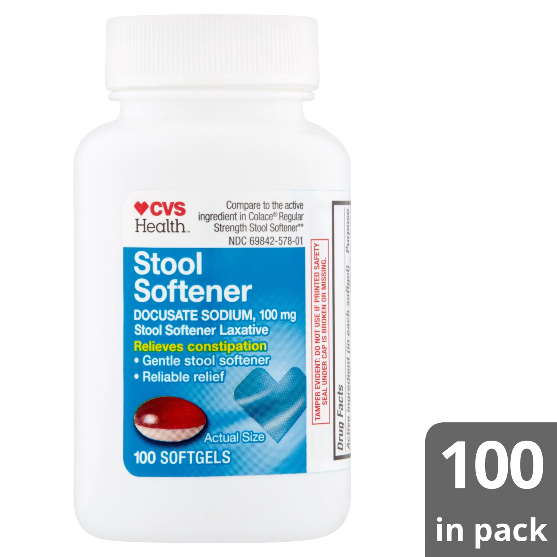 slide 4 of 6, Cvs Health Stool Softener Softgels, 100 Mg, 100 Ct, 1 ct