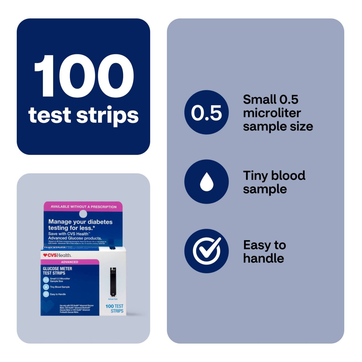 slide 5 of 10, CVS Health Advanced Glucose Meter Test Strips, 100 Ct, 1 ct